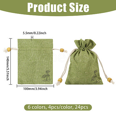 24Pcs 6 Colors Flower Printed Cloth Drawstring Bags ABAG-CA0001-22B-1
