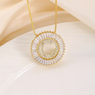 Brass Pave Clear Cubic Zirconia Ring with Letter Pendant Box Chain Necklaces FS-WG44D8C-07-1