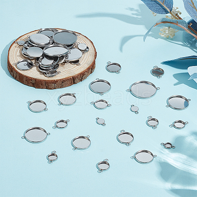 64Pcs 8 Styles 304 Stainless Steel Cabochon Connector Settings STAS-HY0001-86P-1
