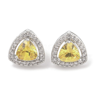 Brass Pave Cubic Zirconia Triangle Stud Earrings for Women EJEW-I304-22P-01-1