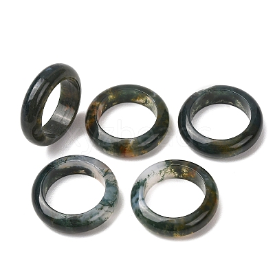 Natural Moss Agate Plain Band Ring RJEW-P044-01B-12-1
