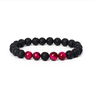 8MM Round Dyed Natural Tiger Eye and Lava Rock Yoga Beaded Stretch Bracelets ZG6546-1-1