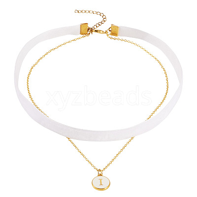 Alloy Enamel Letter Pendant Single Face White Velvet Ribbon & Brass Chain Double Layered Choker Necklaces NJEW-TAC0035-1