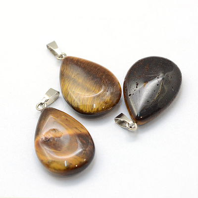 Teardrop Natural Tiger Eye Pendants G-Q368-06-1