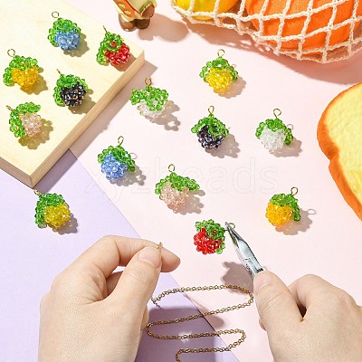 7Pcs 7 Colors Handmade Copper Wired Glass Beaded Fruits Pendants PALLOY-CJ00100-1