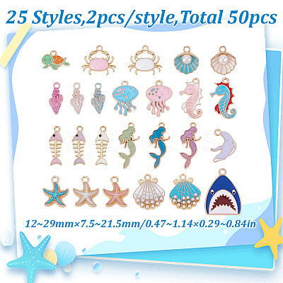 50Pcs 25 Styles Ocean Theme Alloy Enamel Pendants ENAM-HY0001-54-1