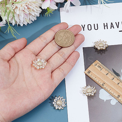 4Pcs 1-Hole Brass Pave Clear Cubic Zirconia Buttons BUTT-MA0001-15A-G-1