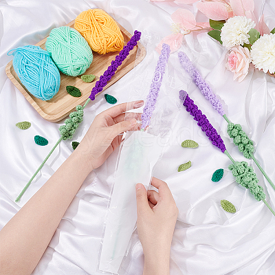 4Pcs 2 Colors Crochet Polyester Lavender Flower Ornaments AJEW-FG0002-67-1