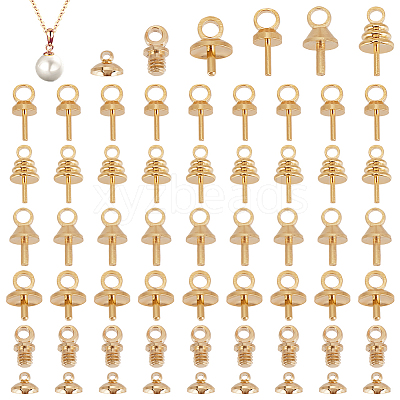 60pcs 6 styles Brass Cup Pearl Peg Bails Pin Pendants FIND-AR0005-35-1
