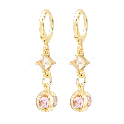 Brass Micro Pave Cubic Zirconia Star Hoop Earrings EJEW-B154-03G-1