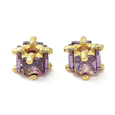 Brass Micro Pave Cubic Zirconia Beads KK-B142-03G-02-1