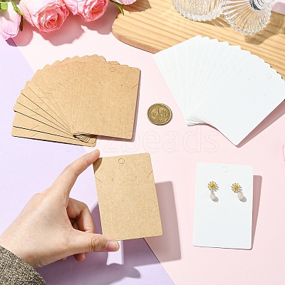 50Pcs Rectangle Kraft Paper One Pair Earring Display Cards with Hanging Hole CDIS-YW0001-16A-1