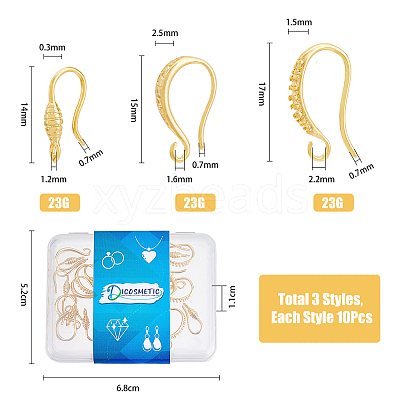 30Pcs 3 Style Rack Plating Brass Earring Hooks KK-DC0002-02-1