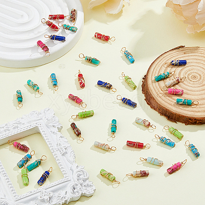 40Pcs 8 Colors Dyed Synthetic Imperial Jasper Pendants PALLOY-AB00106-1