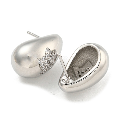 Rack Plating Brass Micro Pave Clear Cubic Zirconia Stud Earring EJEW-C102-29A-P-1