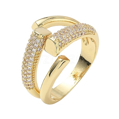 Brass Micro Pave Cubic Zirconia Cuff Open Rings for Women RJEW-L343-12G-01-1