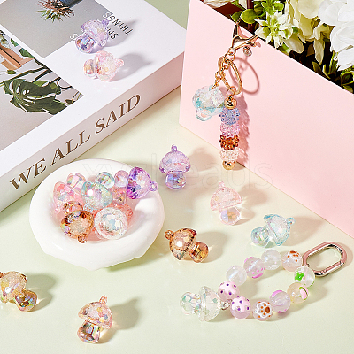 24Pcs 6 Colors Bubble Style Transparent Acrylic Pendants MUSH-SC0001-01-1