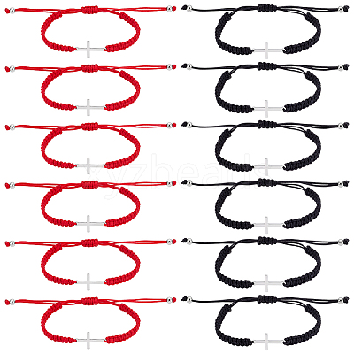 12Pcs 2 Styles Adjustable Polyester Thread Braided Bracelets for Women Men BJEW-UN0001-88B-1