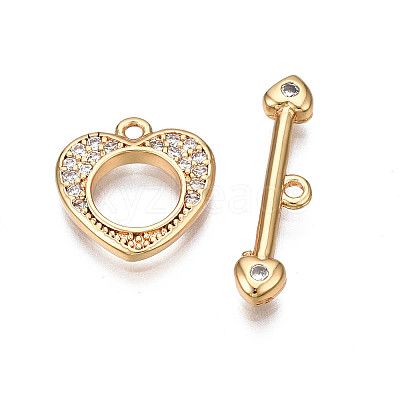 Brass Micro Pave Clear Cubic Zirconia Toggle Clasps X-KK-Q278-005-NF-1