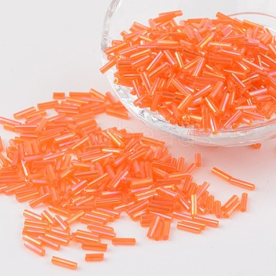 Transparent Colours Rainbow Glass Bugle Beads X-TSDB6MM169-1