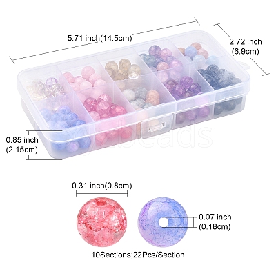 220Pcs 10 Colors Transparent Crackle Glass Beads Strands GLAA-YW0001-49-1