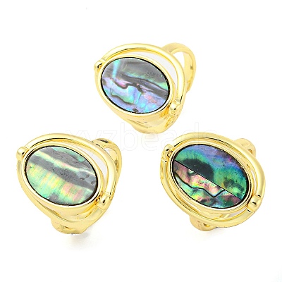 Natural Paua Shell Oval Open Cuff Ring RJEW-H220-05G-1