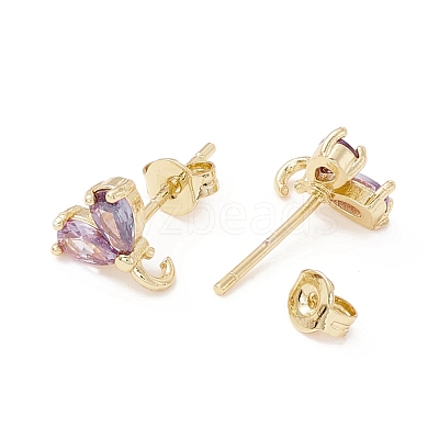 Rack Plating Brass Cubic Zirconia Stud Earrings Findings MAK-I684-10G-RS-1