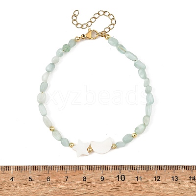 Moon Star Natural Shell and Nuggets Natural Glass Beaded Bracelets BJEW-JB14483-1