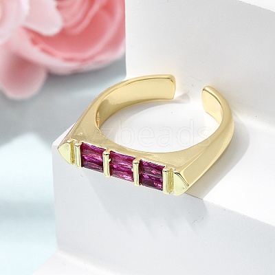 Brass Micro Pave Cubic Zirconia Cuff Open Rings for Women RJEW-L343-02G-05-1
