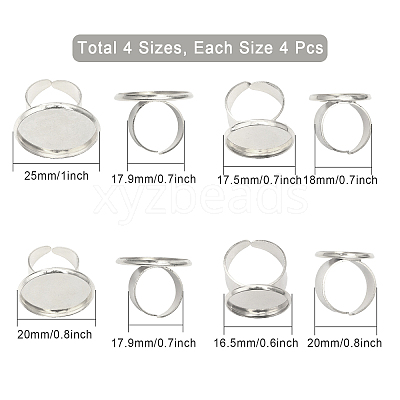 16Pcs 4 Size Adjustable Brass Finger Rings Components KK-CA0002-22S-1