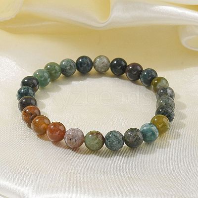 Natural Indian Agate Bead Stretch Bracelets BJEW-K212-B-010-1