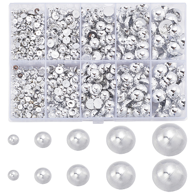 70G 5 Styles ABS Plastic Imitation Pearl Cabochons OACR-SC0001-45A-1