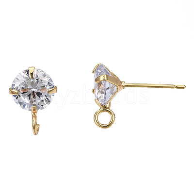 Brass Micro Clear Cubic Zirconia Stud Earring Findings KK-R132-065G-NF-1