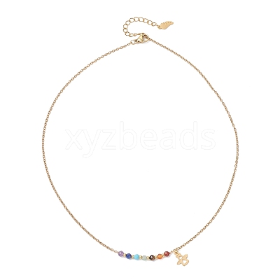 Chakra Natural Gemstone Faceted Round Beaded Pendant 304 Stainless Steel Cable Chain Necklaces NJEW-JN05531-02-1