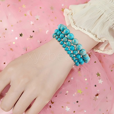 3Pcs 3 Size Synthetic Imperial Jasper Round Beaded Stretch Bracelets Set BJEW-SW00064-31-1