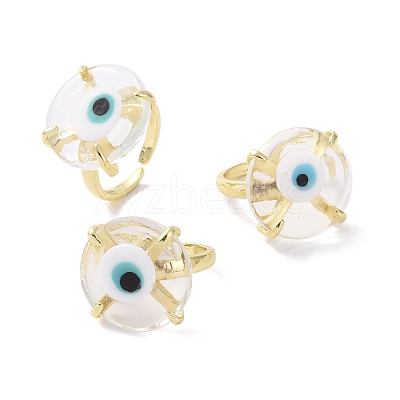 Lampwork Evil Eye Open Cuff Ring RJEW-C051-01G-09-1