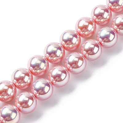 UV Plating Pearlized Glass Pearl Beads Strands GLAA-F128-01B-T9-1