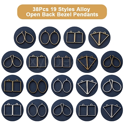 38Pcs 19 Styles Alloy Open Back Bezel Pendants FIND-FS0003-61-1