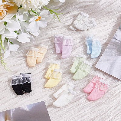 18 Pairs 9 Colors Cloth Doll Lace Short Socks AJEW-GO0001-92-1