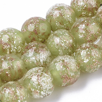 Handmade Gold Sand Lampwork Beads Strands LAMP-T007-06H-1