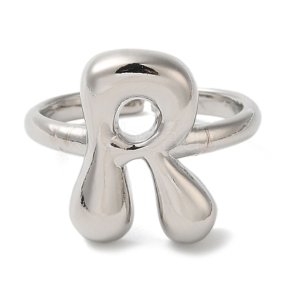 Initials Brass Open Cuff Ring for Women RJEW-N046-02R-P-1