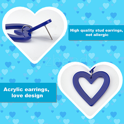 9 Pairs 9 Style Hollow Heart Acrylic Dangle Stud Earrings for Woman EJEW-AN0004-09-1