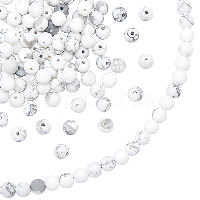 2 Strands Frosted Synthetic Howlite Round Bead Strands G-PH0019-33-1