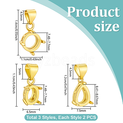 6Pcs 3 Styles Brass Pendant Cabochon Settings KK-PH0015-49G-1
