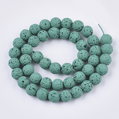 Spray Painted Natural Lava Rock Beads Strands G-N0324-B-03-1
