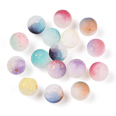 Frosted Baking Paint Crackle Glass Beads with Glitter Powder X-DGLA-T004-8mm-01A-1