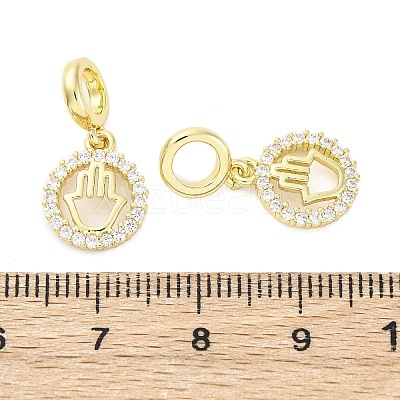 Brass Micro Pave Cubic Zirconia Ring with Hamsa Hand European Dangle Charms KK-D325-08G-1