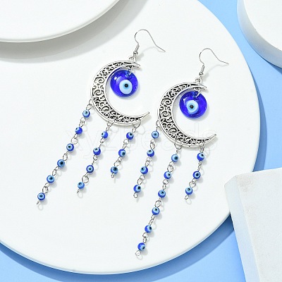 Tibetan Style Alloy Crescent Moon Chandelier Earrings EJEW-JE05515-1