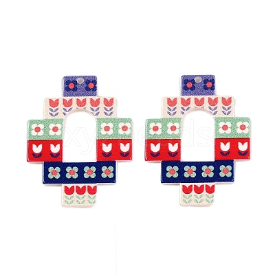 Flower Theme Printed Acrylic Pendants OACR-T028-14B-1