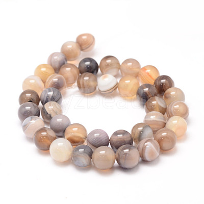 Natural Striped Agate/Banded Agate Bead Strands G-K155-A-10mm-13-1